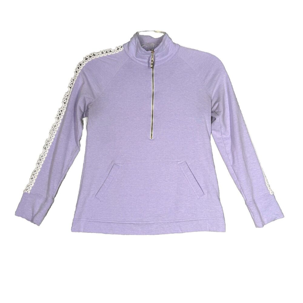 Lilly Pulitzer Womens Small Purple Cream 1/2 Zip Crochet Casual Preppy Casual